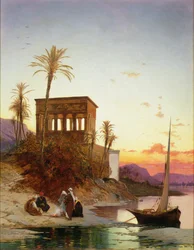 Kampvuur bij de rivier, de kiosk van Trajanus, ca. 1880
