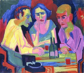 Drie mensen aan een tafel, 1924