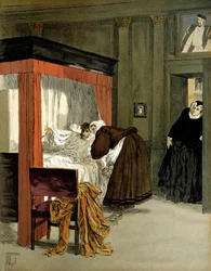 Karel IX (1550-1574), koning van Frankrijk, stervend met zijn verpleegster