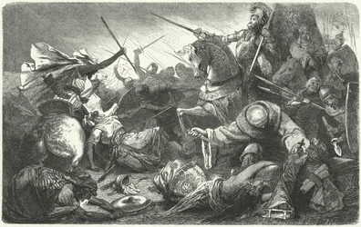 Christenen vechten tegen de Almohaden bij de Slag om Las Navas de Tolosa, Spanje, 1212