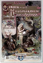 Kinder und Hausmärchen (Sprookjes van de kindertijd en het huis) 1812: de fabels van de gebroeders Grimm. Omslag van Hermann Vogel uit 1894 met Sneeuwwitje.