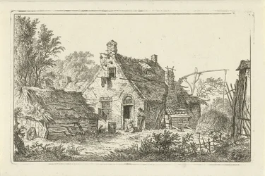 Boerderij met staande man en zittende vrouw
