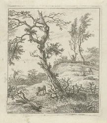 Landschap met schaapsherder op heuvel