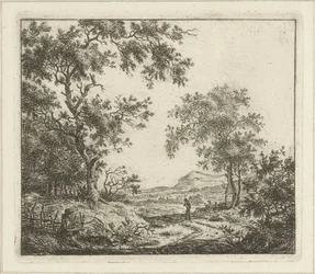 Landschap met tekenaar en wandelaar