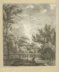 Landschap met vrouw aan waterkant