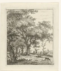 Landschap met vrouw en hond