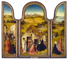 De aanbidding der wijzen of de Epifanie, drieluik. Schilderij van Hieronymus Van Aeken (Aken), genaamd Jheronimus Bosch (1450-1516). 1510-1511. Madrid. Museo del Prado.