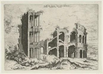 Gezicht op het Septizonium en het Colosseum in Rome