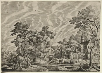 Landschap met een kasteel aan de rechterkant, 1630