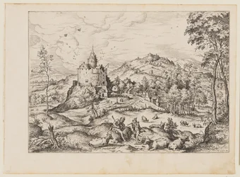 Mercurius die Argus in slaap sust, uit Landschappen met bijbelse en mythologische scènes