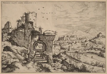 Ruïnes op de Palatijn, met uitzicht op de baden van Caracalla