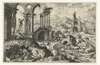 Ruïnelandschap met de boetvaardige Hieronymus