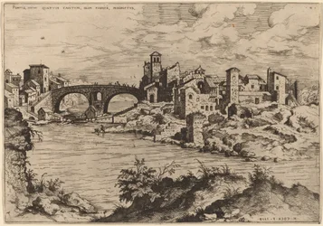 Uitzicht op de Ponte Quattro Capi en het eiland van de Tiber