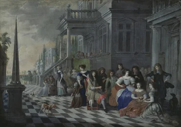 Personages die muziek maken voor een paleis, 1672
