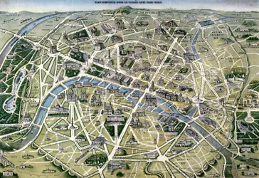 Kaart van Parijs tijdens de periode van de ‘Grands Travaux’ van baron Georges Haussmann (1809-91), 1864