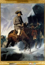 Portret van Napoleon Bonaparte (1769-1821) bij het oversteken van de Grote Sint-Bernhard in 1800. Schilderij van Paul Delaroche (1797-1856). 1848. Afmetingen: 2,22 x 2,89 m.
