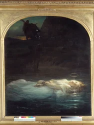 De jonge martelaar. Het lichaam van een jonge christelijke martelaar met een aureool drijft op een wateroppervlak. 1855. Afmetingen: 1,7 x 1,48 m. Parijs, Musée du Louvre.