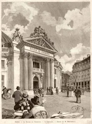 De Beurs in Parijs in 1889. Tekening door M. Berteault