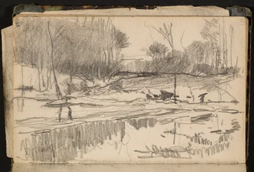 Landschap met vijver (bladzijde uit een schetsboek)