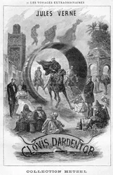 Illustratie van het boek "Clovis Dardentor" door Jules Verne, frontispice gravure van de Hetzel editie
