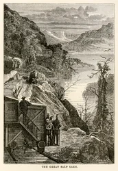 Het Grote Zoutmeer, uit De Reis om de Wereld in Tachtig Dagen door Jules Verne (1828-1905) gegraveerd door Prévost, 1873