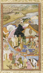 Daud ontvangt een erekleed van Munim Khan, illustratie uit de Akbarnama, ca. 1604