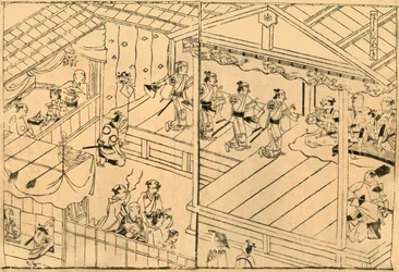Kabuki-uitvoering in de Shijo-rivierbedding, 1658, 1924