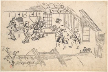 De ingang van Ageya-machi, uit de serie "Taferelen in de Yoshiwara (Yoshiwara no tei)"