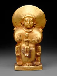 Zittende godin met een kind, c.1300 v.Chr. (goud)