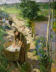 Wassen bij de rivier, Sandvika