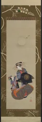 Schoonheid van de Yoshiwara met leerling in maanlicht, 19e eeuw