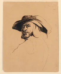 Tekening, Kop van een man in de stijl van Frans Hals, ca. 1860