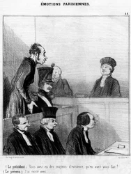 Je had een levensonderhoud, wat heb je ermee gedaan? (De beklaagde) Ik besta met..., serie cartoons over Parijse emoties door Honore Daumier. "Charivari"
