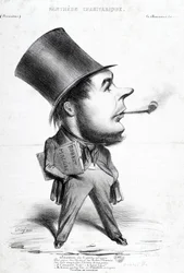 Charivaric Pantheon: Cartoon door Honore Daumier (1808-1879), Franse graveur, schilder en beeldhouwer. Gravure in Le Charivari. Dim: 32x22cm. Arbaud Museum.