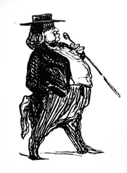 Honoré de Balzac (1799-1850) met een wandelstok, waarschijnlijk getekend voor het boek „Physiologie du Rentier”, ca. 1841
