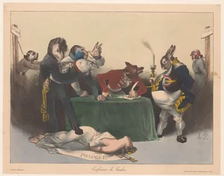 Karikatuur van de Europese grootmachten tijdens de Conferentie van Londen