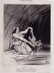 De doop van Achilles - in Charivari ca.1840 - Honore Daumier