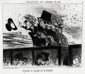 De fysiognomie van de spoorwegen: het is het recht om op de bank te reizen (illustratie door Honore Daumier, gepubliceerd in Charivari)