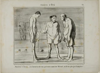 "- Baron, ik heb de eer u voor te stellen aan meneer Mérouel, een van onze grootste bankiers... - Baron, ik heb de eer u voor te stellen aan meneer Cascaret, een van onze grootste aandeelhouders," plaat 31 uit Croquis D