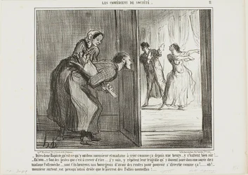 "- Hé, Baptiste, wat schreeuwen die twee al een uur... Ik weet zeker dat ze vechten! - Oh nee, ze maken zulke grappige bewegingen, dat is hilarisch... Ik heb het: ze repeteren een tragedie die ze zullen opvoeren op het feest van Madame Follemèche... Lu