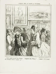 "- Nog meer Venussen dit jaar... altijd Venussen!... alsof er vrouwen zijn die zo gebouwd zijn!", plaat 2 uit Croquis Pris Au Salon par Daumier