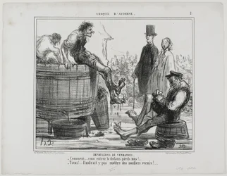 Impressies van de Vintage. "- Wat, loop je op blote voeten - Nou en... je zou toch niet willen dat we het op onze dansschoenen deden!," plaat 2 van Croquis D