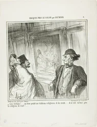 "Wat een idioten! Je schildert een religieus schilderij voor ze en ze lachen.... ze hebben niet eens een toewijding voor kunst!...," plaat 4 uit Croquis Pris Au Salon par Daumier