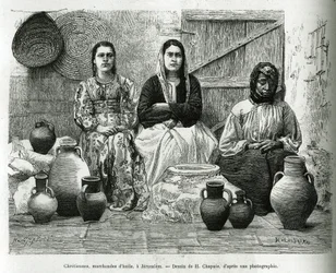 Christenen, oliehandelaren in Jeruzalem. Gravure door H.Chapuis, ter illustratie van La Syria d