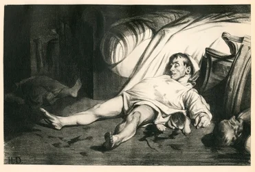 Honderdtwintig lithografieën van H. Daumier, Satirique in N & B, circa 1834: Massacre de la rue Transnonain (Parijs) - Republikein, Dode lichamen, Repressie - Illustratie door Honore Daumier (1808-1879)