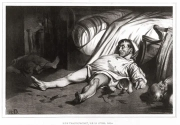 Het bloedbad van de rue Transnonain op 14/04/1834 (lithografie) 1837