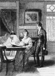 Illustratie door Adrien Moreau (1843-1906) voor Huid van Verdriet, roman door Honore de Balzac (1799-1850) uit de meerdelige collectie getiteld Human Comedy, gepubliceerd in 1900, Parijs
