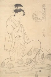 Konosato van Takeya zittend, met een wierookbrander