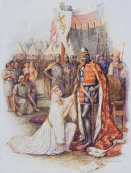 Koningin Philippa smeekt voor de burgers van Calais, illustratie uit 