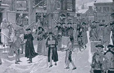 Kerstmorgen in het oude New York voor de revolutie, illustratie uit Harper